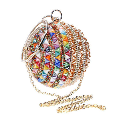 Ceramics Beaded Women Clutches Diamonds Rivet Fashion Round Lady Evening Bags Crystal Wedding Party Bridal Purse