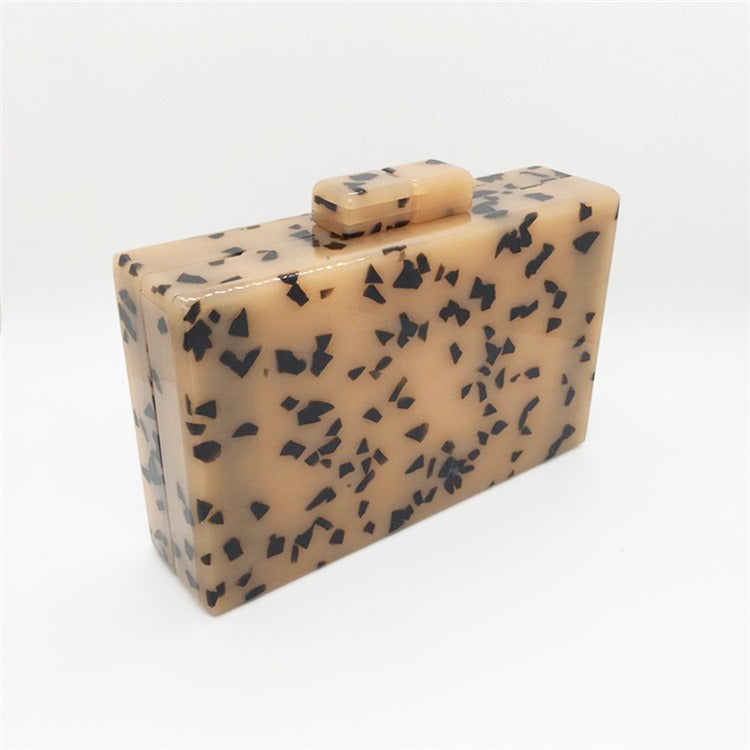 Speckled Pattern Dinner Bag Cross Body Dress Women's Bag Chain Hard Box Acrylic Handbag