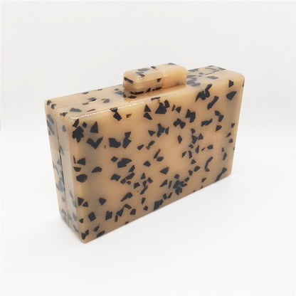 Speckled Pattern Dinner Bag Cross Body Dress Women's Bag Chain Hard Box Acrylic Handbag