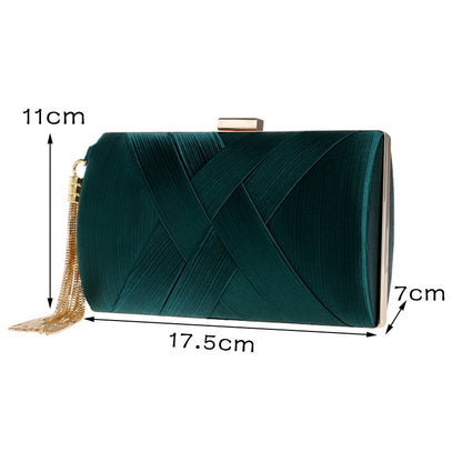 Luxury Lady Women Clutch Bags Tassel Golden Satin Evening Bags Wedding Bridal Handbags Shoulder Chain Purse