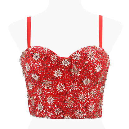 Women's Crop Top with Pink Sequins and Beads.