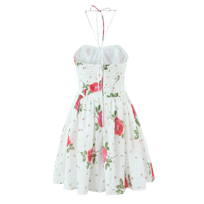 Printed fishbone strapless neck hanging dress for women