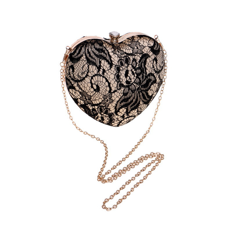New Lace Evening Bag Ladies Fashion Banquet Dress Clutch Heart Shape Evening Bag