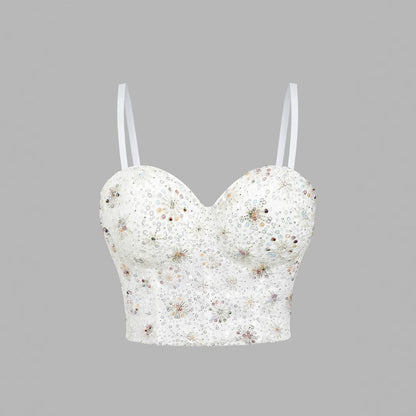 Women's Crop Top with Pink Sequins and Beads.