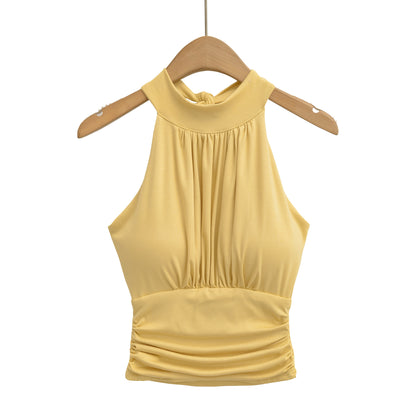 Sexy Backless Tie-up Pleated Fitted Halter Crop Top