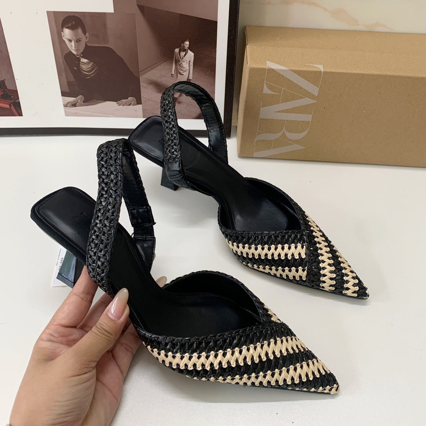 French pointed toe braided stitching women's shoes fashion high-end slingback sandals for women