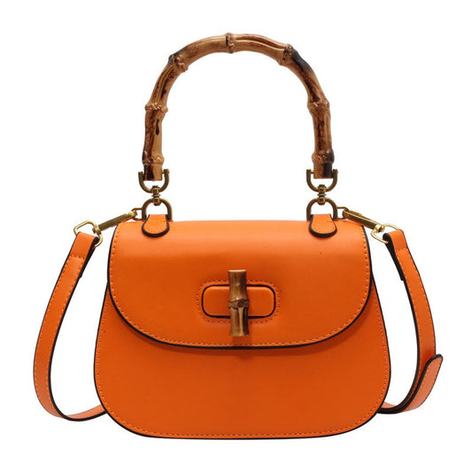 Handheld bamboo bag women's shoulder bag retro saddle bag.