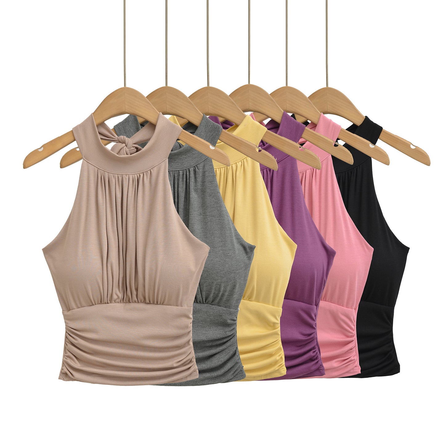 Sexy Backless Tie-up Pleated Fitted Halter Crop Top