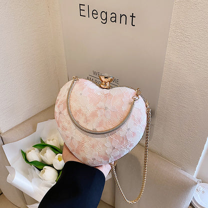 Western Style Single Shoulder Bag Peach Heart Women's Bag Lace Light Luxury Bag New Chain Messenger Bag Small Fresh Bag