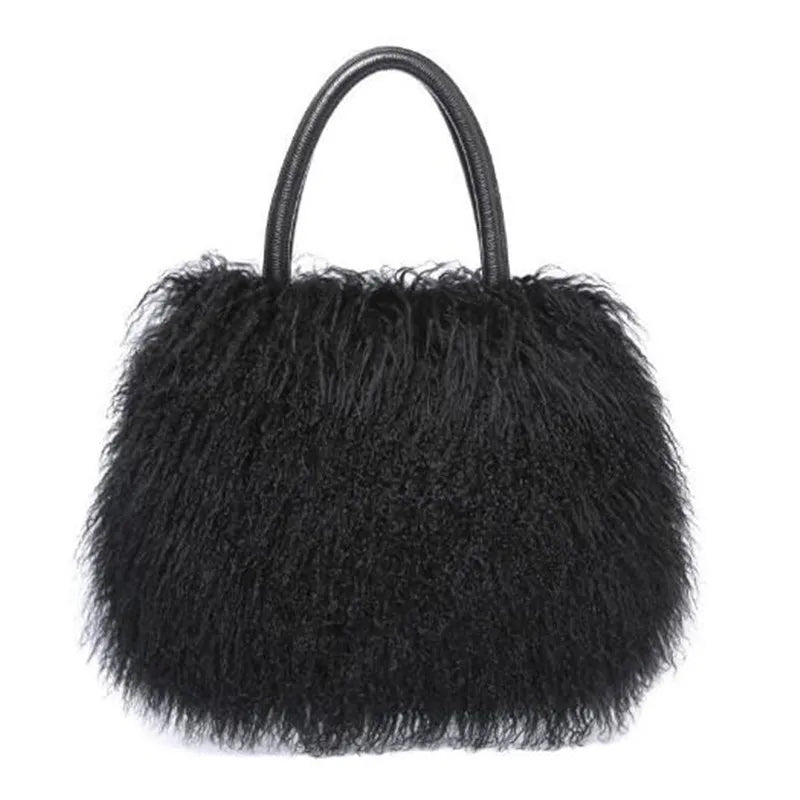 Real Mongolian Fur Bags Australian Beach Wool Fur Shoulder Bag Ladies Tibet Lamb Fur Wrist Bag Large Capacity