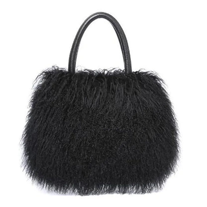 Real Mongolian Fur Bags Australian Beach Wool Fur Shoulder Bag Ladies Tibet Lamb Fur Wrist Bag Large Capacity