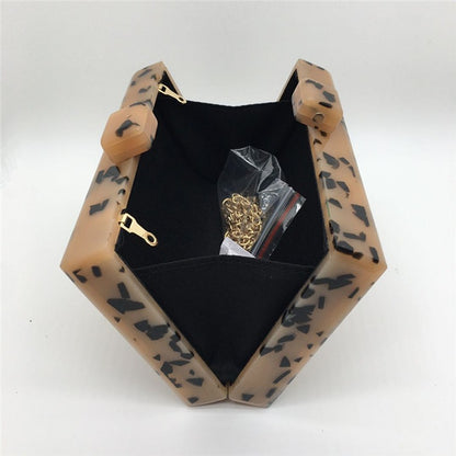 Speckled Pattern Dinner Bag Cross Body Dress Women's Bag Chain Hard Box Acrylic Handbag
