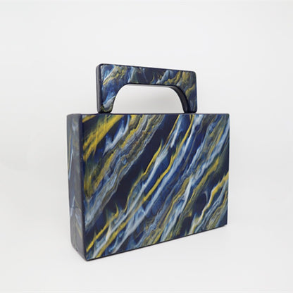 Pearlescent Blue Painting Color Gold Powder Acrylic Dinner Bag For Women Marble Handbag Dress Bag