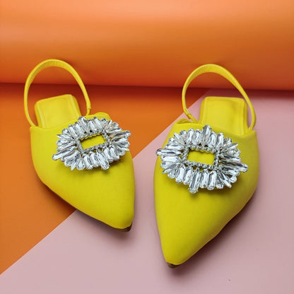 Large Size Sandals And Slippers Two Wear Sunflower Diamond Buckle Toe Flat Sandals Ladies Shoes