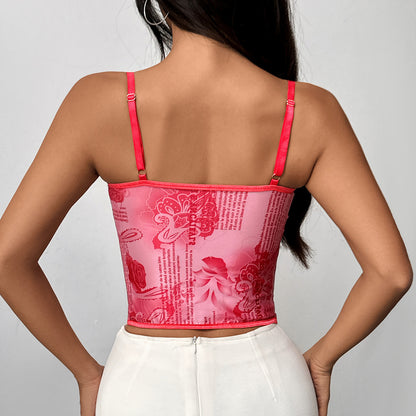Sexy Lace Corset Fitted Crop Top for Women Summer Street Style.