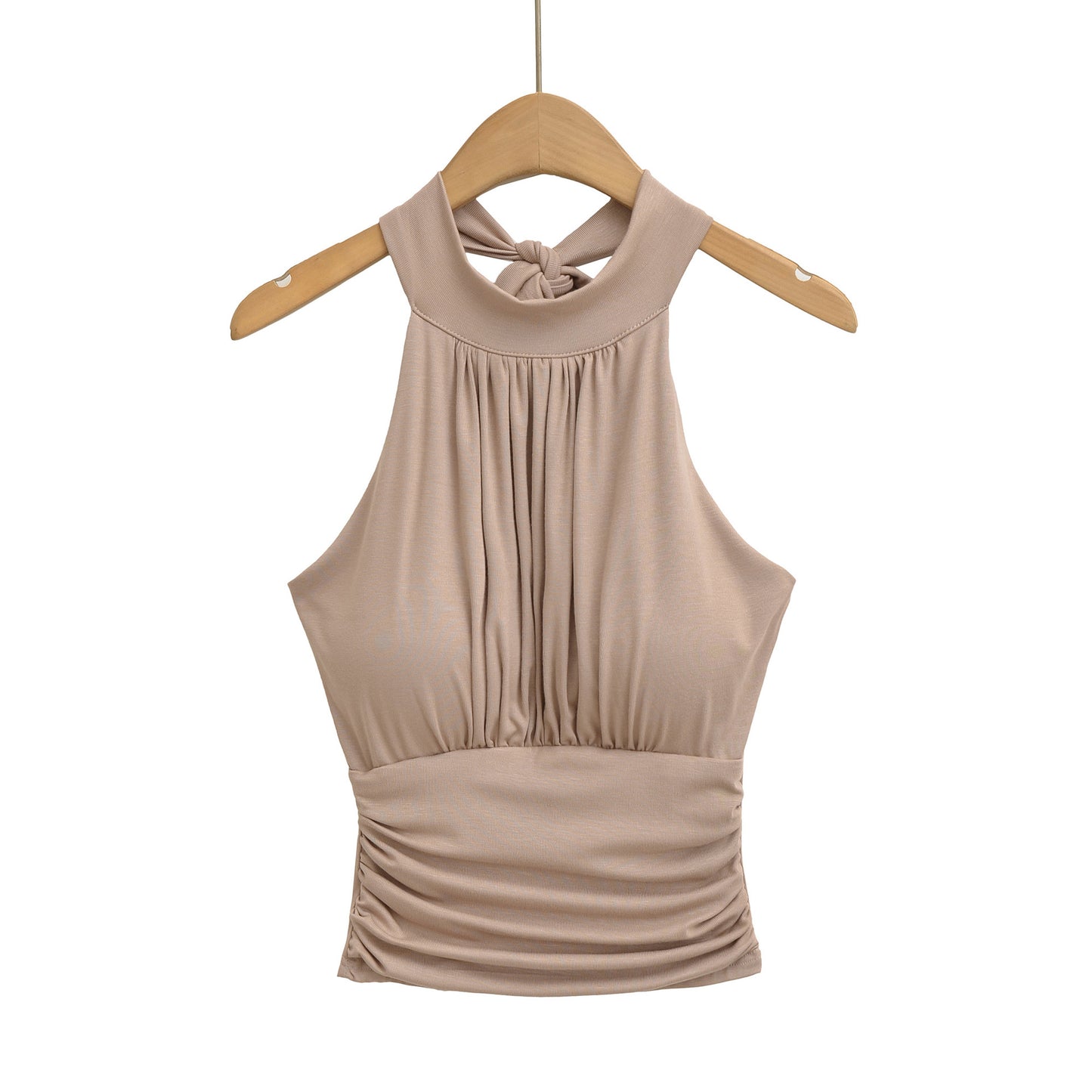 Sexy Backless Tie-up Pleated Fitted Halter Crop Top