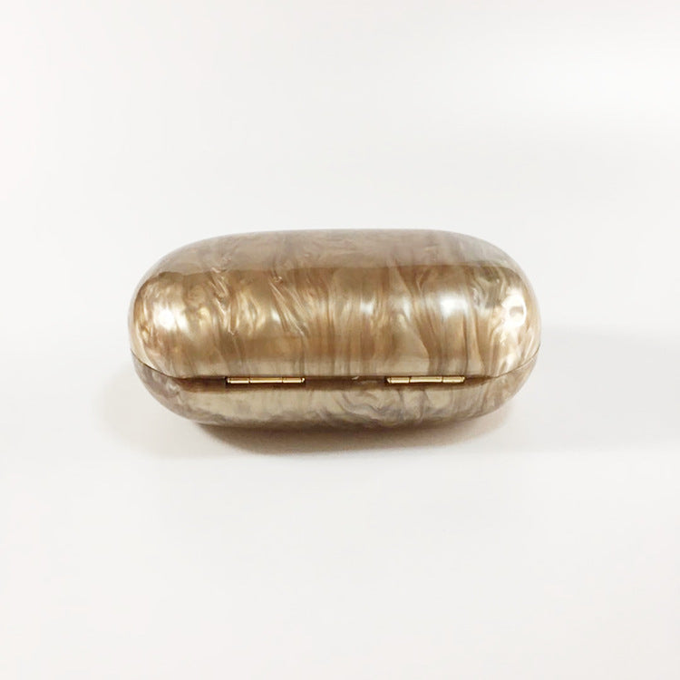 New Women's Oval Acrylic Evening Bag Fashion Solid Color Pearl Clutch Bag Shoulder Box Bag