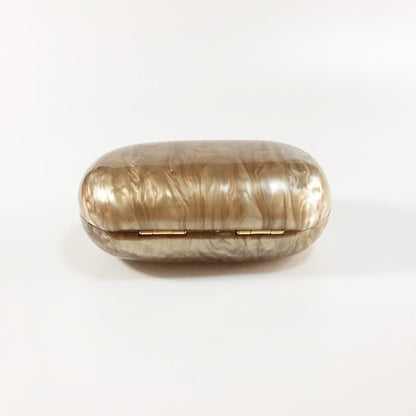 New Women's Oval Acrylic Evening Bag Fashion Solid Color Pearl Clutch Bag Shoulder Box Bag