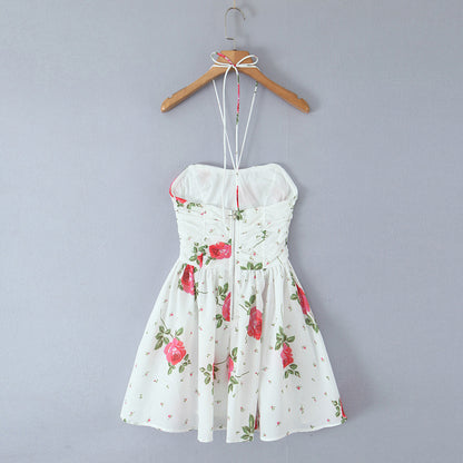 Printed fishbone strapless neck hanging dress for women