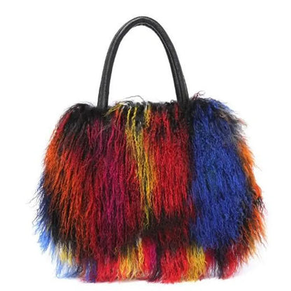 Real Mongolian Fur Bags Australian Beach Wool Fur Shoulder Bag Ladies Tibet Lamb Fur Wrist Bag Large Capacity