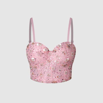 Women's Crop Top with Pink Sequins and Beads.