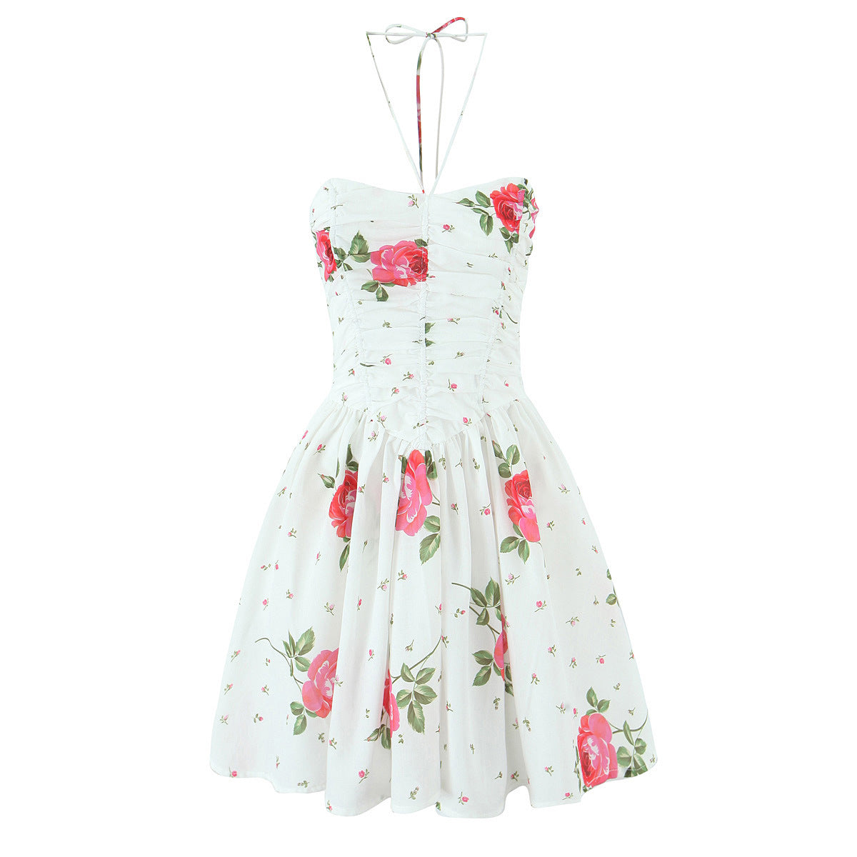 Printed fishbone strapless neck hanging dress for women