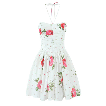 Printed fishbone strapless neck hanging dress for women