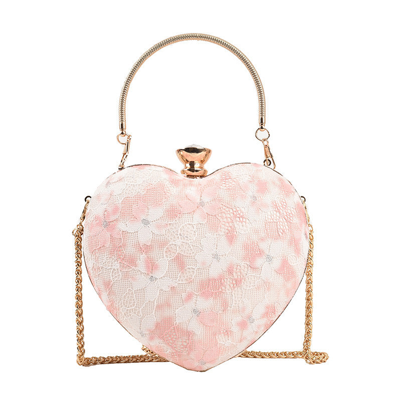 Western Style Single Shoulder Bag Peach Heart Women's Bag Lace Light Luxury Bag New Chain Messenger Bag Small Fresh Bag