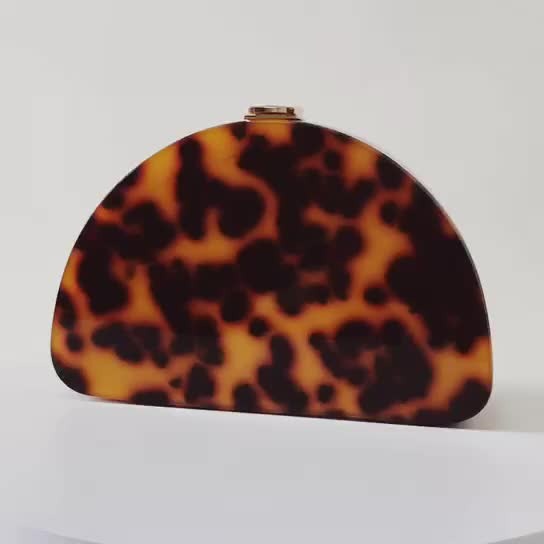 New Leopard Print Semicircle Acrylic Handbag For Ladies Fashion D-Word Dinner Bag Wedding Party Messenger Bag