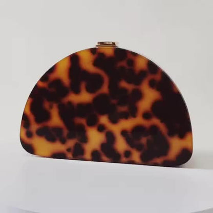 New Leopard Print Semicircle Acrylic Handbag For Ladies Fashion D-Word Dinner Bag Wedding Party Messenger Bag