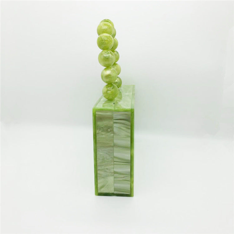 New Apple Green Acrylic Dinner Bag Beaded Handle Small Square Bag Handheld Women's Dress Bag