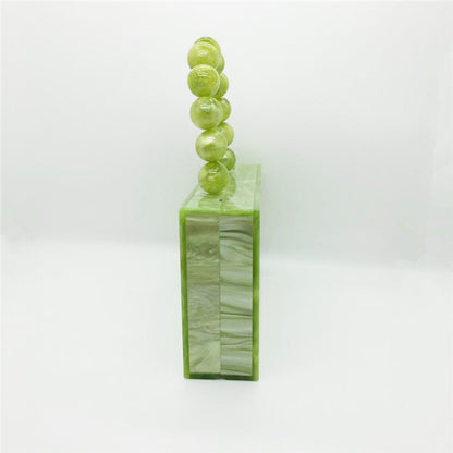 New Apple Green Acrylic Dinner Bag Beaded Handle Small Square Bag Handheld Women's Dress Bag