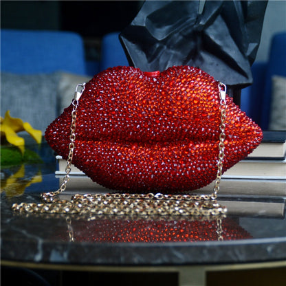 Luxury Red Lip Handmade Diamond Evening Bag For Women Wedding Bride Clutch Zero Wallet Cocktail Dinner Party Prom Handbag