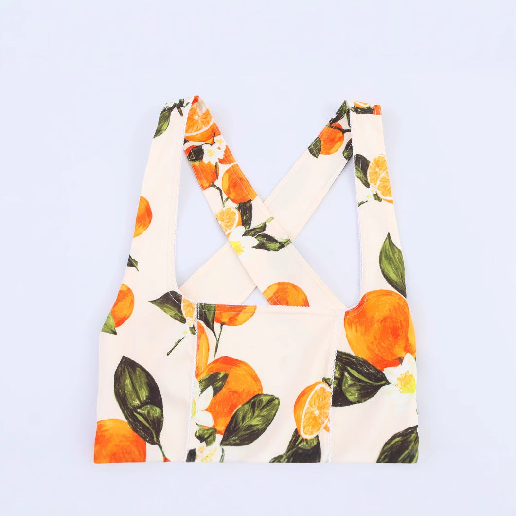Low neck fruit patterned camisole dress for women.