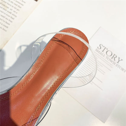 Clear PVC Transparent Sandals For Girls Women Flat Heel Point Toe Crystal Rhinestone Sunflower Buckle Decor Summer Shoes