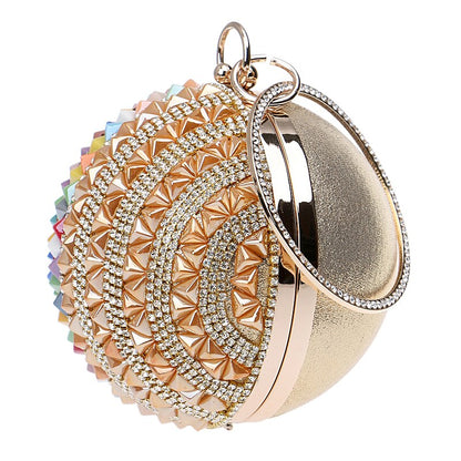 Ceramics Beaded Women Clutches Diamonds Rivet Fashion Round Lady Evening Bags Crystal Wedding Party Bridal Purse