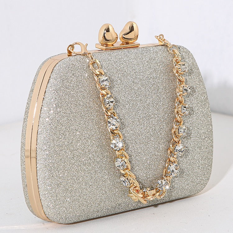Little Love Water Diamond Chain Handheld Crossbody Small Square Bag Celebrity Banquet Handheld Bag