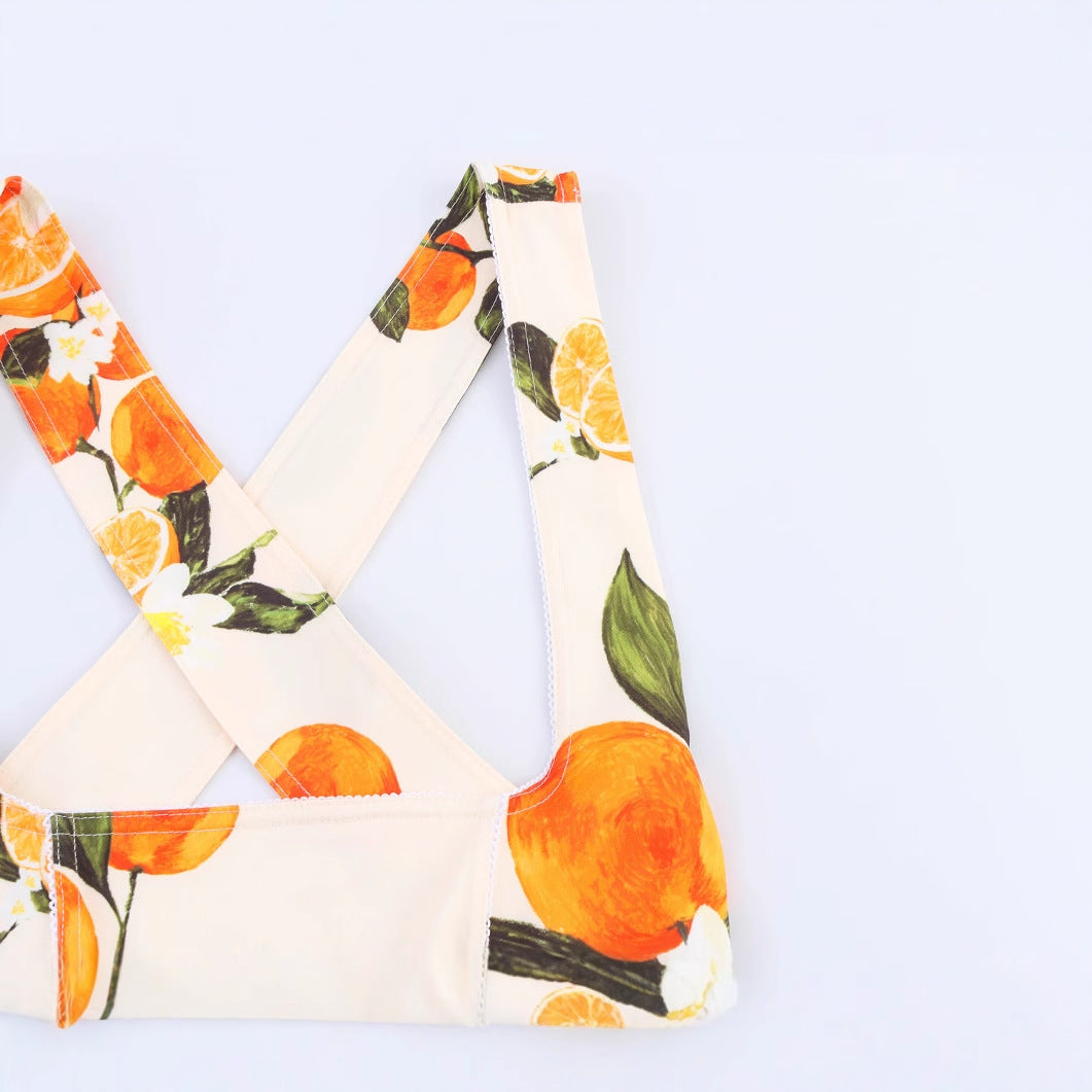 Low neck fruit patterned camisole dress for women.