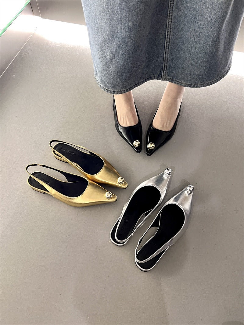 Flats Sandals Elegant Women Shoes Female Footwear Shallow Fashion Metal Slides Ladies Sandals Shoes