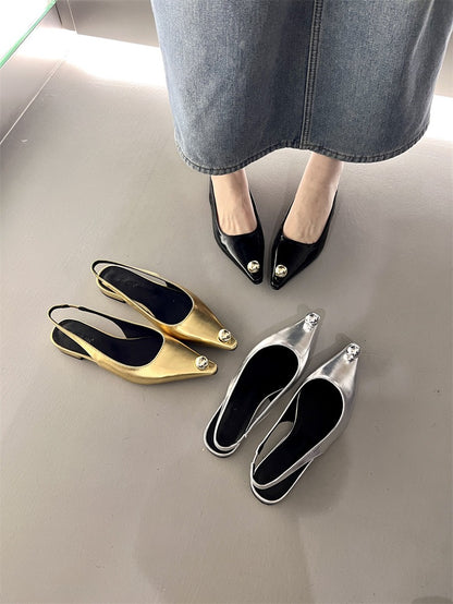 Flats Sandals Elegant Women Shoes Female Footwear Shallow Fashion Metal Slides Ladies Sandals Shoes