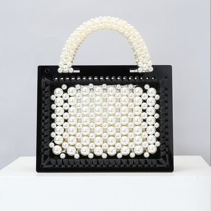 Luxury Acrylic Pearl Evening Clutch Bags Women Handmade Beaded Clear Purses And Handbags Ladies Woven Shoulder Bag Wedding Party