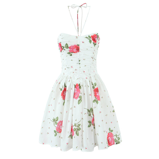 Printed fishbone strapless neck hanging dress for women