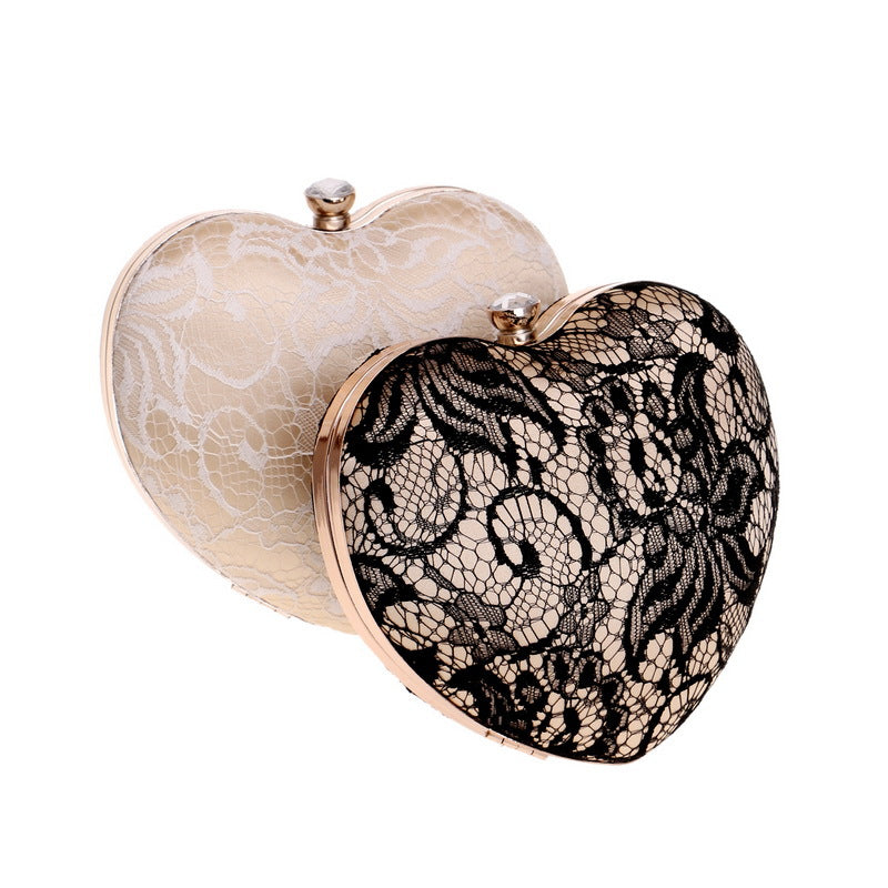 New Lace Evening Bag Ladies Fashion Banquet Dress Clutch Heart Shape Evening Bag