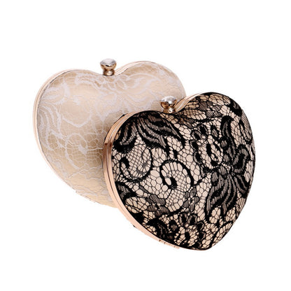 New Lace Evening Bag Ladies Fashion Banquet Dress Clutch Heart Shape Evening Bag