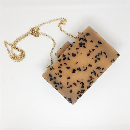 Speckled Pattern Dinner Bag Cross Body Dress Women's Bag Chain Hard Box Acrylic Handbag