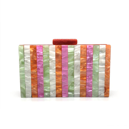 New Candy Striped Acrylic Dinner Bag Fashion Pearl Vertical Stripe Splicing Handbag