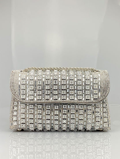 New Elegant Evening Dress Style Brooch-Adorned Clutch Bag with Rhinestones Chain Strap and Cheongsam Design for Formal Occasions