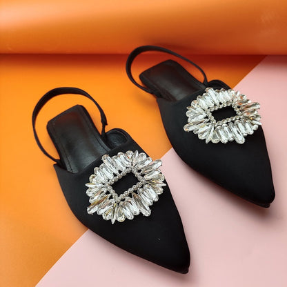 Large Size Sandals And Slippers Two Wear Sunflower Diamond Buckle Toe Flat Sandals Ladies Shoes