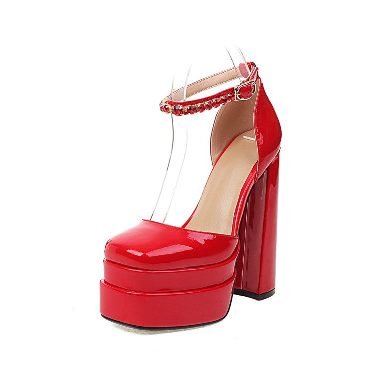 Summer High-Heeled Toe Sandals Sequined Women's Shoes Thick-Heeled Large Size 40-43