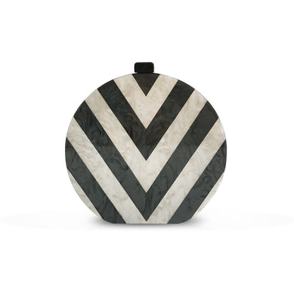 Women's Wallet Black and White Pearlescent Stitching Acrylic Clutch Fashion V-shaped Pattern Foreign Trade Dinner Bag Small Round Bag